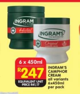 Ingram's Camphor Cream 6 x 450ml for R247 per pack