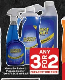 Kleena Zonke Multi Purpose Cleaner in three sizes, any 3 for 2, cheapest one free
